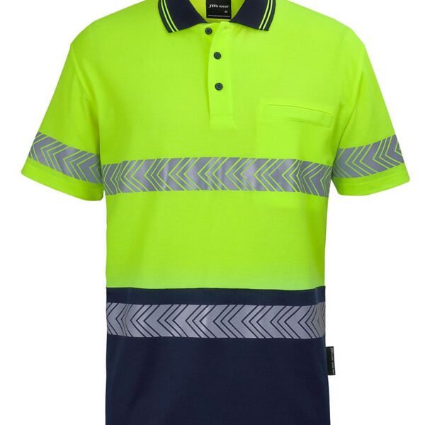 Hi Vis (D+N) Cotton Back S/S Segmented Tape Polo Thumbnail