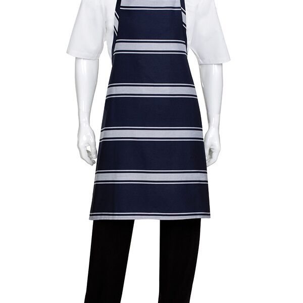 CHEF WORKS Navy Butcher Stripe Bib Apron Thumbnail