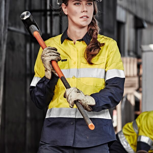 SYZMIK Womens Rugged Cooling Taped Hi Vis Spliced Shirt Thumbnail